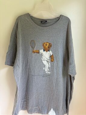 Ralph Lauren Gray Tee with Tennis Bear Graphic